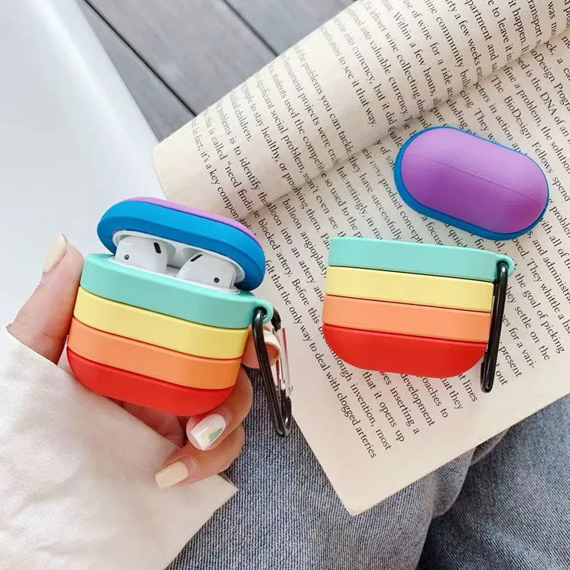 Fashion Rainbow Gradient Silicone Case For Airpods Pro Earphone Dust-proof Protector Cover For Airpods 2 1 Wireless Bluetooth Headphone