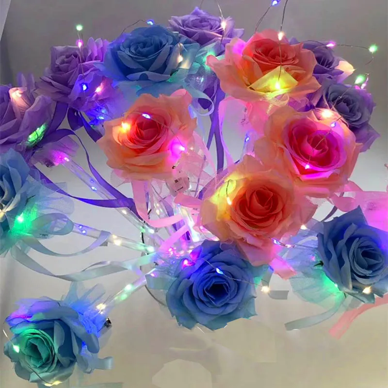Creative Valentines Day Gifts Present Lighted Birthday Gift Glowing Rose Flower Stick Colorful Artificial Flowers VTKY2323