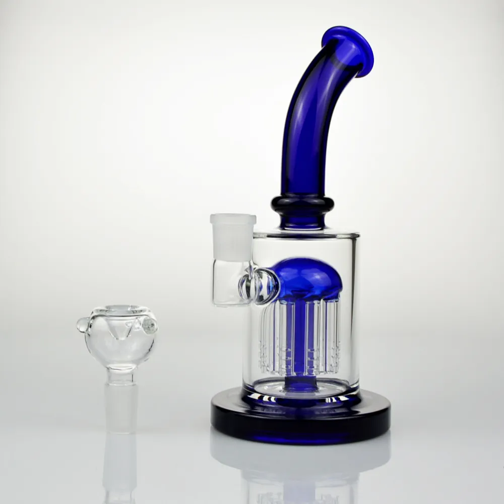 Återvinningsglas Bong Hookahs DAB Rig 9 Vapen Duschhuvud PERC OLJE RIGS Tobak Vattenrör Matris Percolator Bongs Bubblers Rökning Rör 14mm Skål