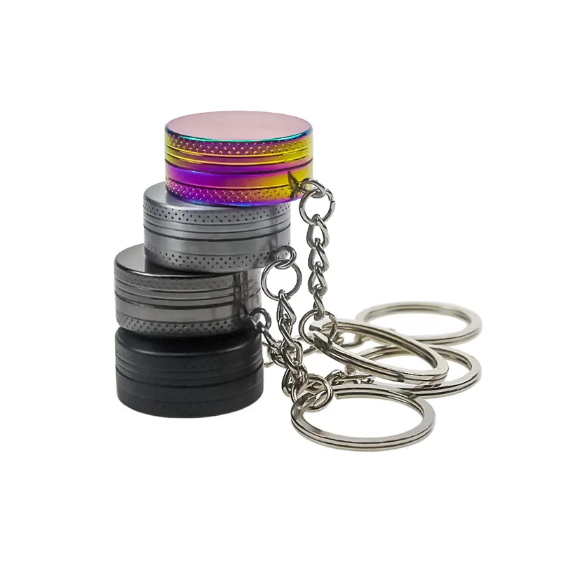 Keychain smoking herb grinder two layers mini Zinc alloy grinders DIA 30 MM Pendant tobacco-grinder