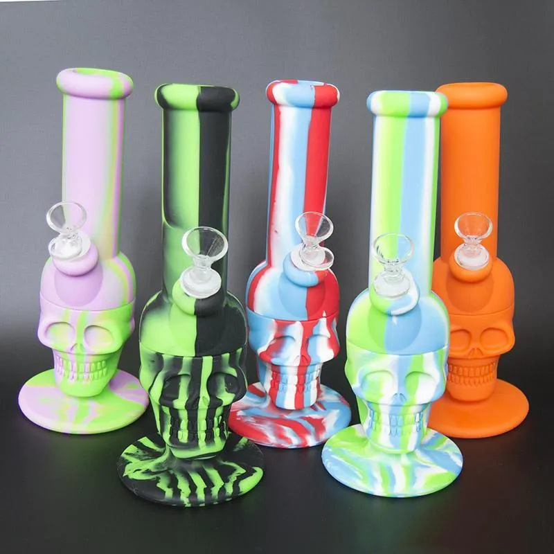 물 담뱃대 실리콘 봉지 두개골 모양 파이프 물 석유 흡연 머리 비커 Dab rigs Percolators Perc 유리 그릇을 사용하여 똑바로 똑바로