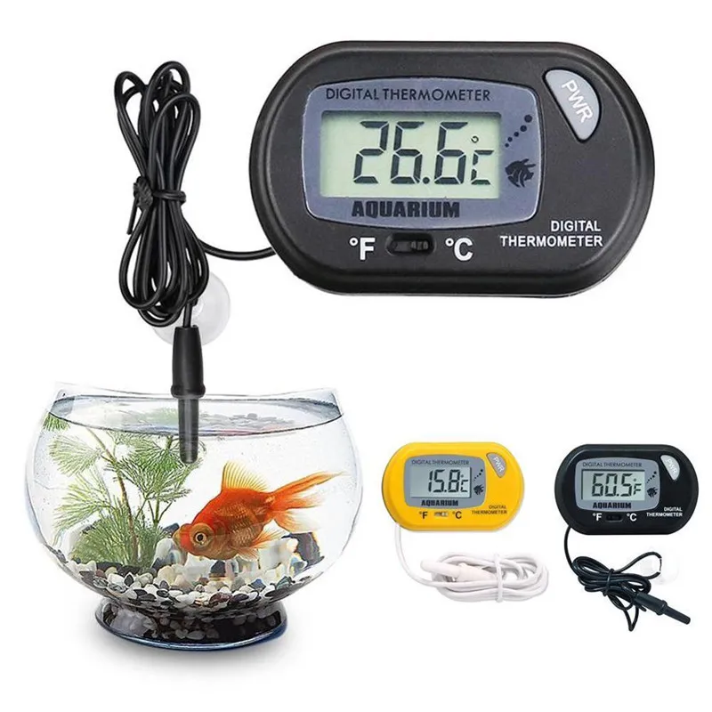 Mini LCD Digital Akvarium Termometer Fisk Tank Vattentemperatur Verktyg Svart Gul Fisk Tankermometer med Wired Sensor KKA2916