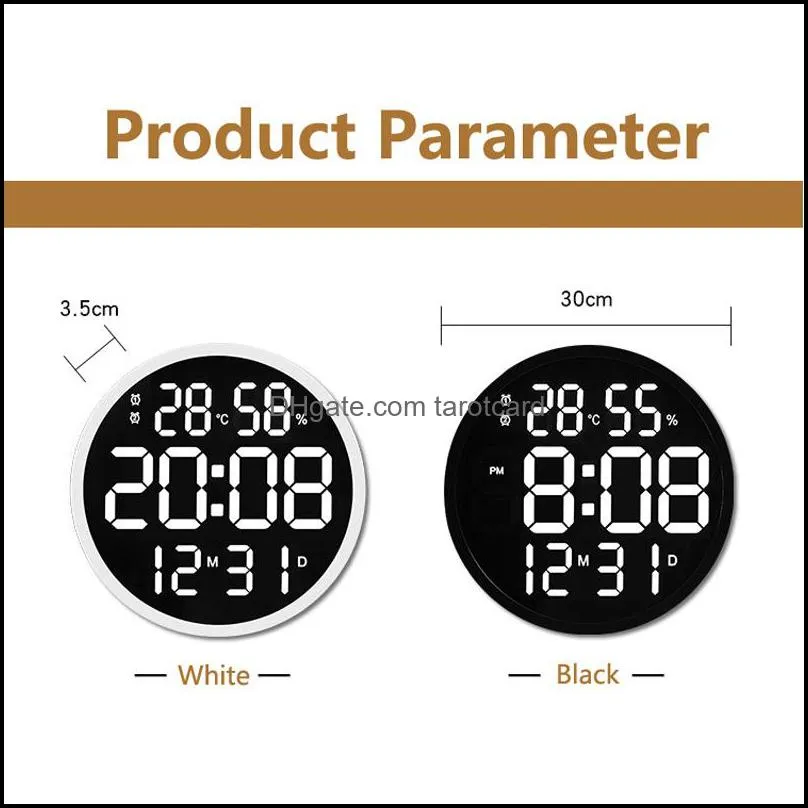 Large LED Digital Wall Clock Modern Design Temperature Humidity Electronic with Dual Alarms Watch Home Decor 12 Inch