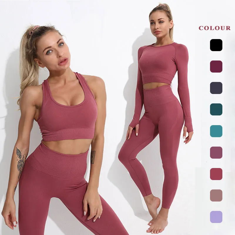 Completo da yoga senza cuciture Reggiseno sportivo Vita alta Leggings push-up Abbigliamento fitness Tute da palestra Abbigliamento da allenamento Abbigliamento sportivo da donna Set da yoga