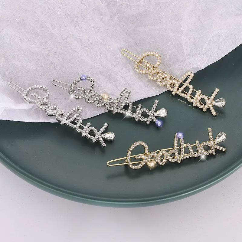 Letter Words Hairpin for Women Girls Pearl Crystal Alloy  display picture 1