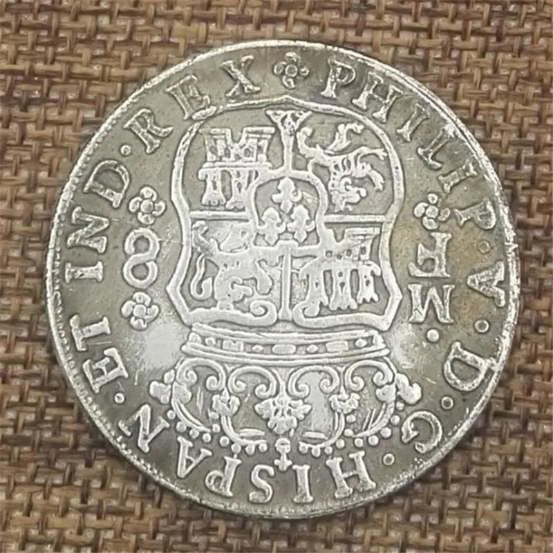 Coluna dupla espanhola 1741 ANTIGO COBPER CURA DE PRATA DIâmetro de moeda de prata estranha 38mm3965916