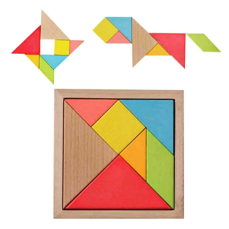 Colorful Wooden Tangram Set Jigsaw Square Block IQ Game Educational ...
