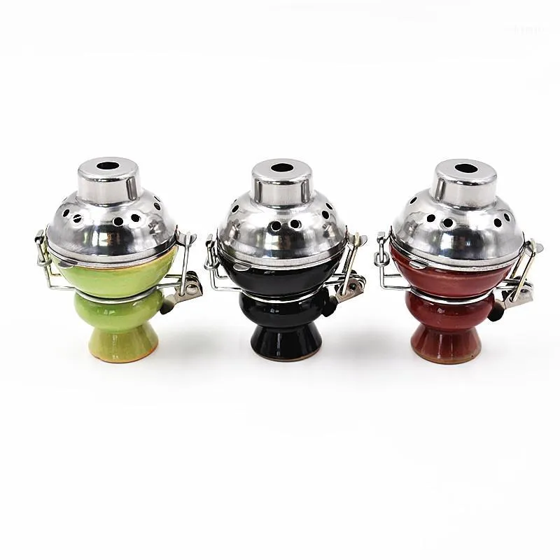 Wholesale- 1pc/lot Shisha Ceramic Bowl With Metal Wind Cover And Charcoal Screen Hookah Bowl 5 Colors Available Shisha Foil Hose Charcoal1