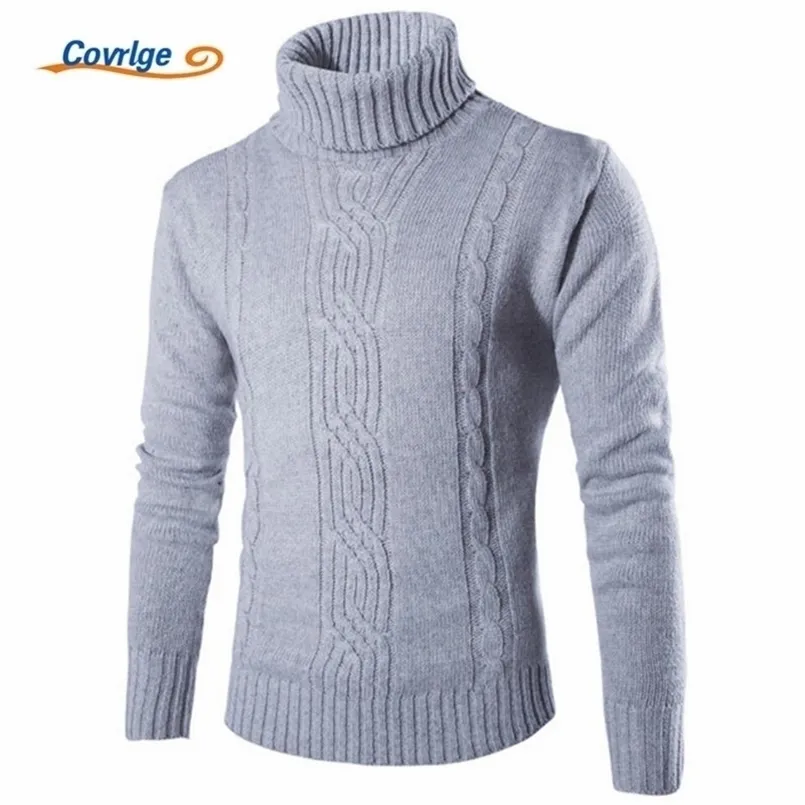Covrlge Мужской свитер пуловер Slim теплый твердый сплошной отворот жаккардовый хеджинг британская мужская одежда мужская водолазка MZM030 211221