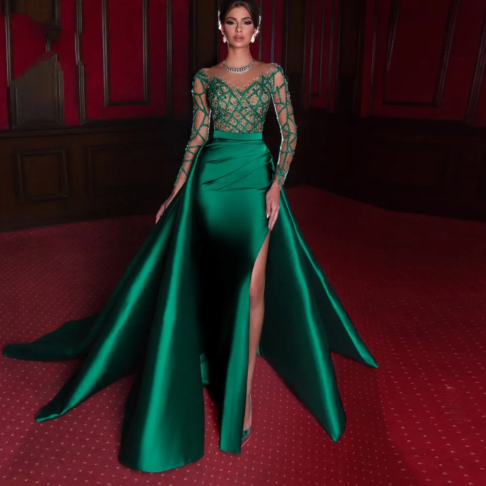 emerald green cocktail dress fifty shades of grey Simple Satin Emerald Green Long Prom Dresses with Slit FD1700 – Viniodress main image 0