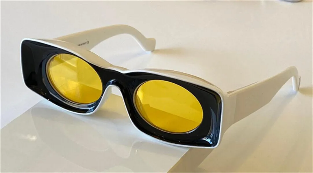 NEW Avant Garde Black & White Square Frame Sunglasses with Round Yellow Lenses Black/Clear Thick Oversized Square Tinted Sunglasses with  main image 4