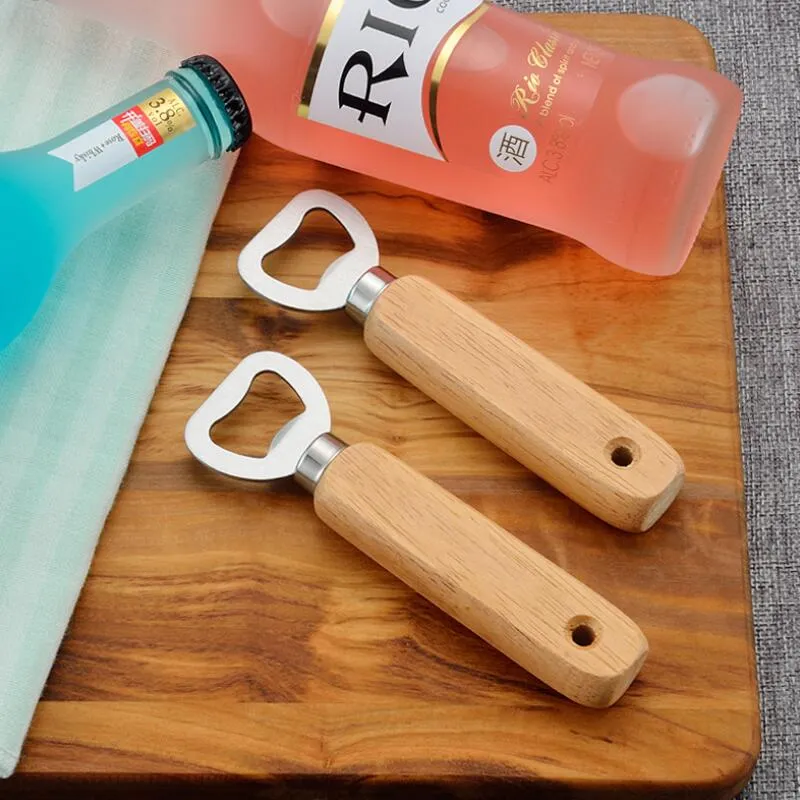 Personalized Wood Beer Bottle Opener For Wedding Party Gift Stainless Steel Wooden Handle Bottle Opener LX4027