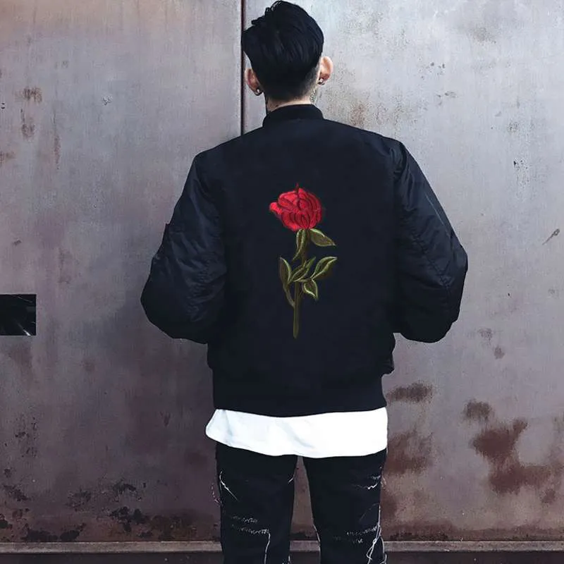 Mens Rose Print Bomber Jacket Thin Black Swag Black Coat For Men For Fashionable Streetwear In US Sizes S XL 201118 From Mu02 58.8 DHgate.Com