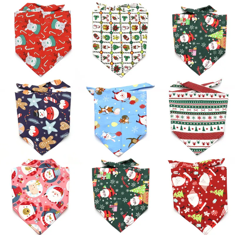 Dog Grooming Pet Puppy Cat Scarf Saliva Towel Christmas Cotton Triangle Collar Pets Neckerchief Dog Scarf Cats Bib Jewelry