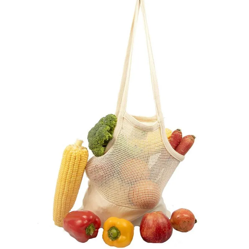 Reusable String Shopping bag Fruit Vegetables Eco Grocery Bag Portable Storage Bag Shopper Tote Mesh Net Woven Cotton Storage Bags LX4379