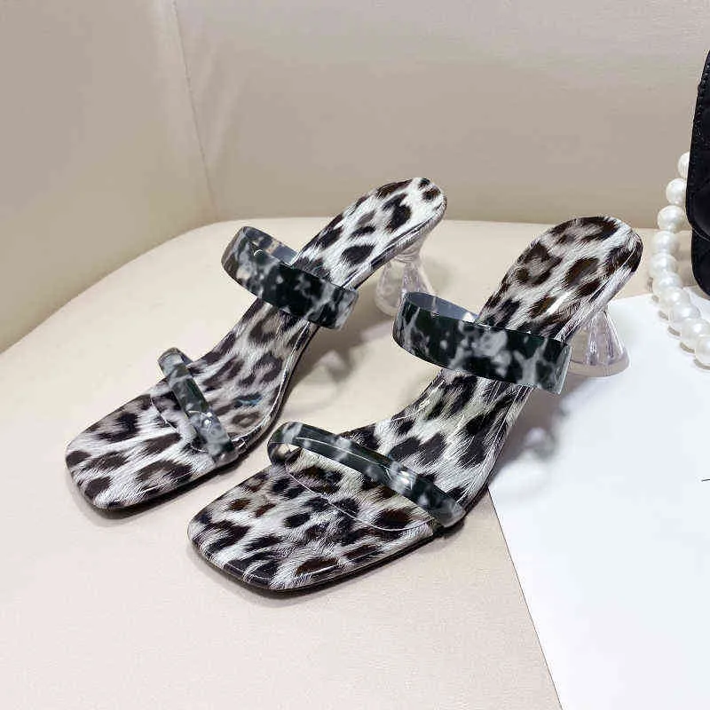 SymXDN Heaver Heavone Sandalia Sexy Quadrado Toe Leopard Black Gladiatro Mulheres Verão Slippers 2022 New Sandals Party Party Y220211