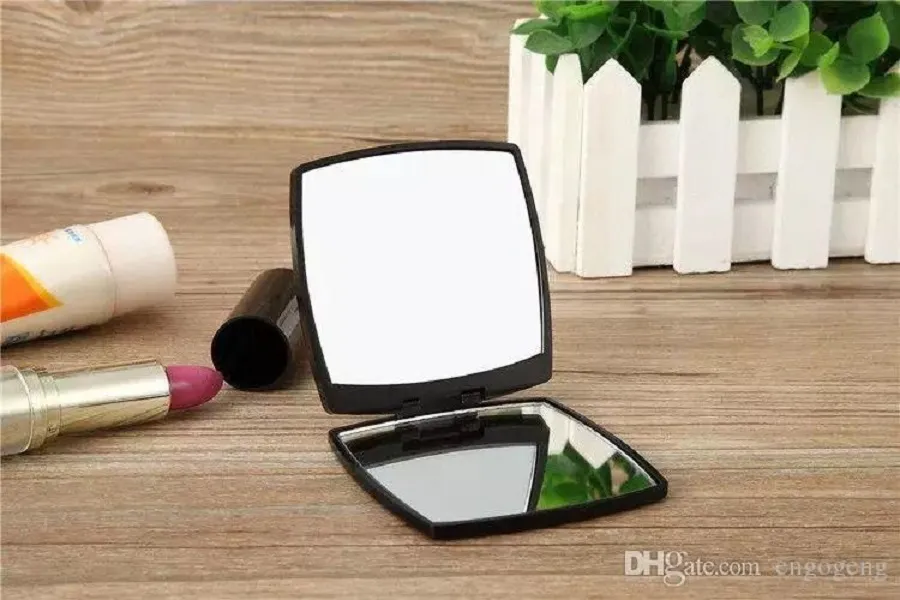 Espejo portátil cosmético acrílico de moda espejo plegable de terciopelo con caja de regalo espejo de maquillaje negro estilo clásico portátil (Anita)