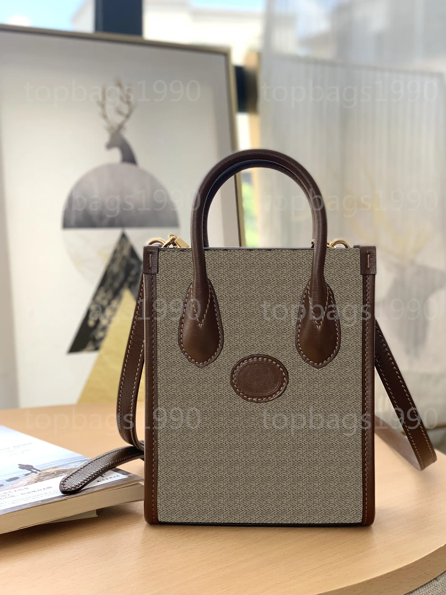 Mini totes Interlocking Double Letter handmade genuine leather canvas pattern shopping bag ladies handbags Paris Top quality handbag fashion