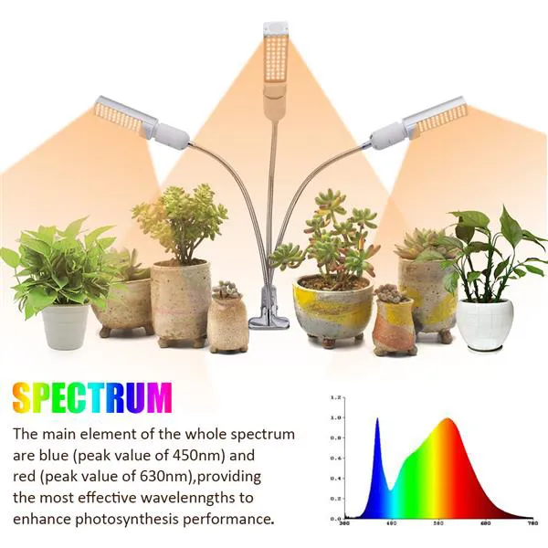 60 W 5 V Dimmable Tre-Head Plant Plant Plant Light Hot Spectrum Full Spectrum Warm White 3000K 132led Silver (Ever Power 20W) Commercio all'ingrosso