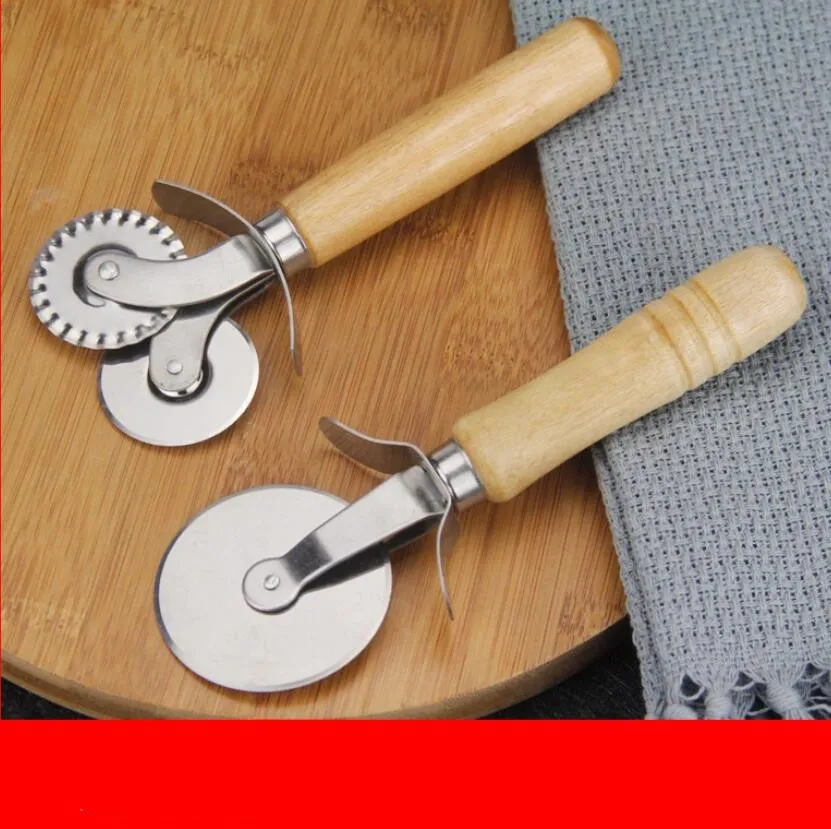 Rond Pizza Cutter Couteau Rouleau Clutc En Acier Inoxydable Cutters Manche En Bois Pâtisserie Antiadhésif Outil Roue Trancheuse avec Grip LSK2038