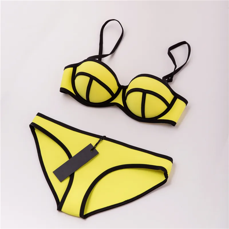 MUXILOVE 100% Neoprene Padded Push-Up Bikini Set for Women, Classic Design,  Sexy Swimsuit, Swimwear, Bathing Suit, Biquini, Swim Suit T200708