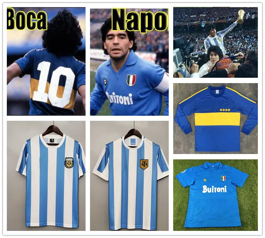 Maradona 1981 Boca juniors manches longues 1978 1986 Argentine Diego Retro Soccer Jerseys 1987 88 Vintage Napoli football maillot de football