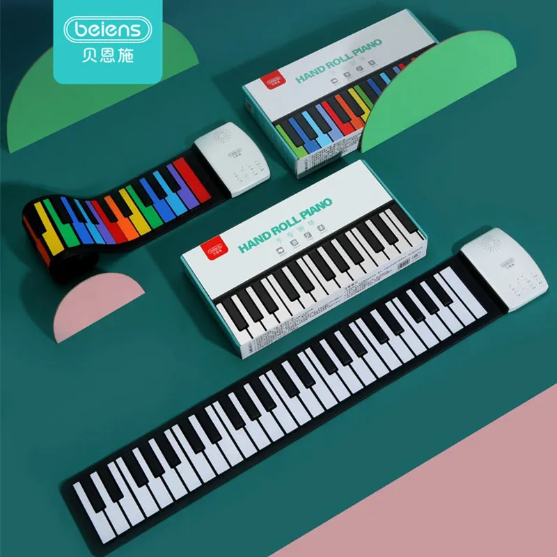 Beiens Portable 49 Touches Clavier Numérique Roll-Up Piano Silicone Électrique Main Piano Cadeau pour Enfants Enfant Jouet Instruments De Musique LJ200907