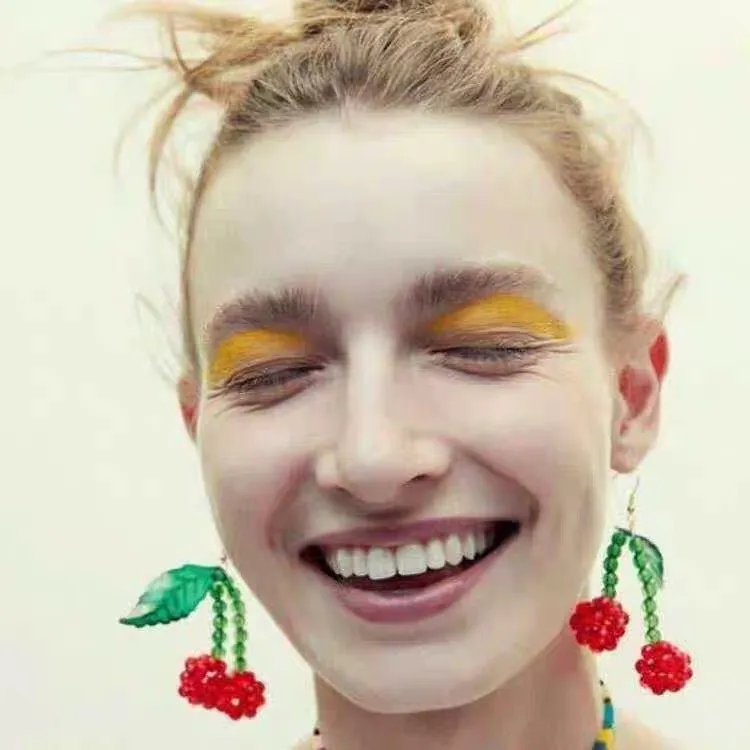 Crystal Beaded Cherry Fruit Long Strawberry Dangle Earrings Earrings