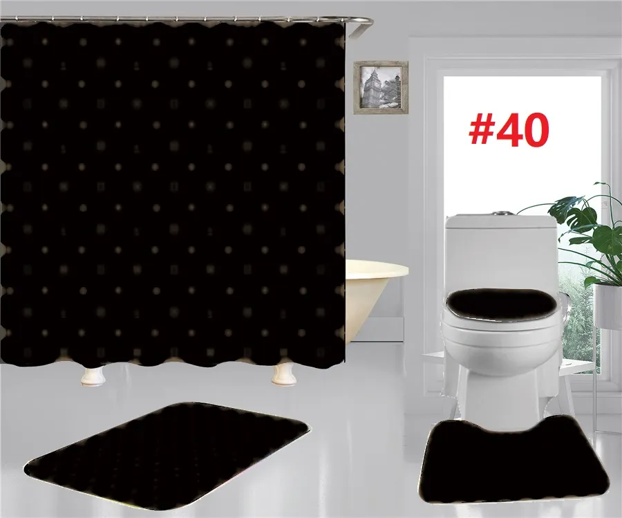 Padrão clássico letra de chuveiro cortina set vaso sanitário assento tampa de toalete esteira de piso banheiro