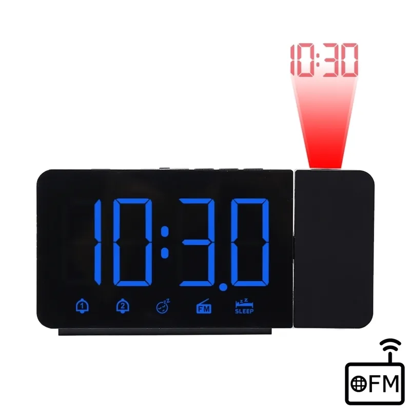 FanJu Digital Watch Sveglia Radio FM Nightlight Time con proiettore da parete Orologi da tavolo elettronici da tavolo Home Decor LJ201211