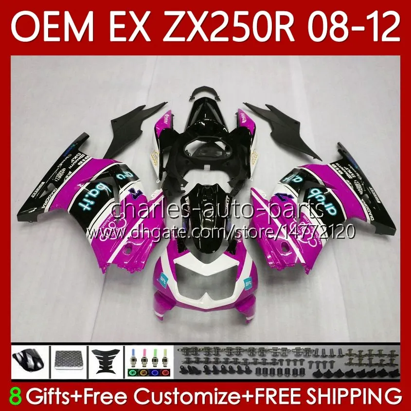 Iniezione OEM per Kawasaki Ninja ex ZX 250R EX250 ZX250 R Fairing 2008-2012 81No.175 EX-250 ZX250R EX250R 2009 2009 2010 2011 2012 ZX-250R Pink Black 08 09 10 11 12 Bodys