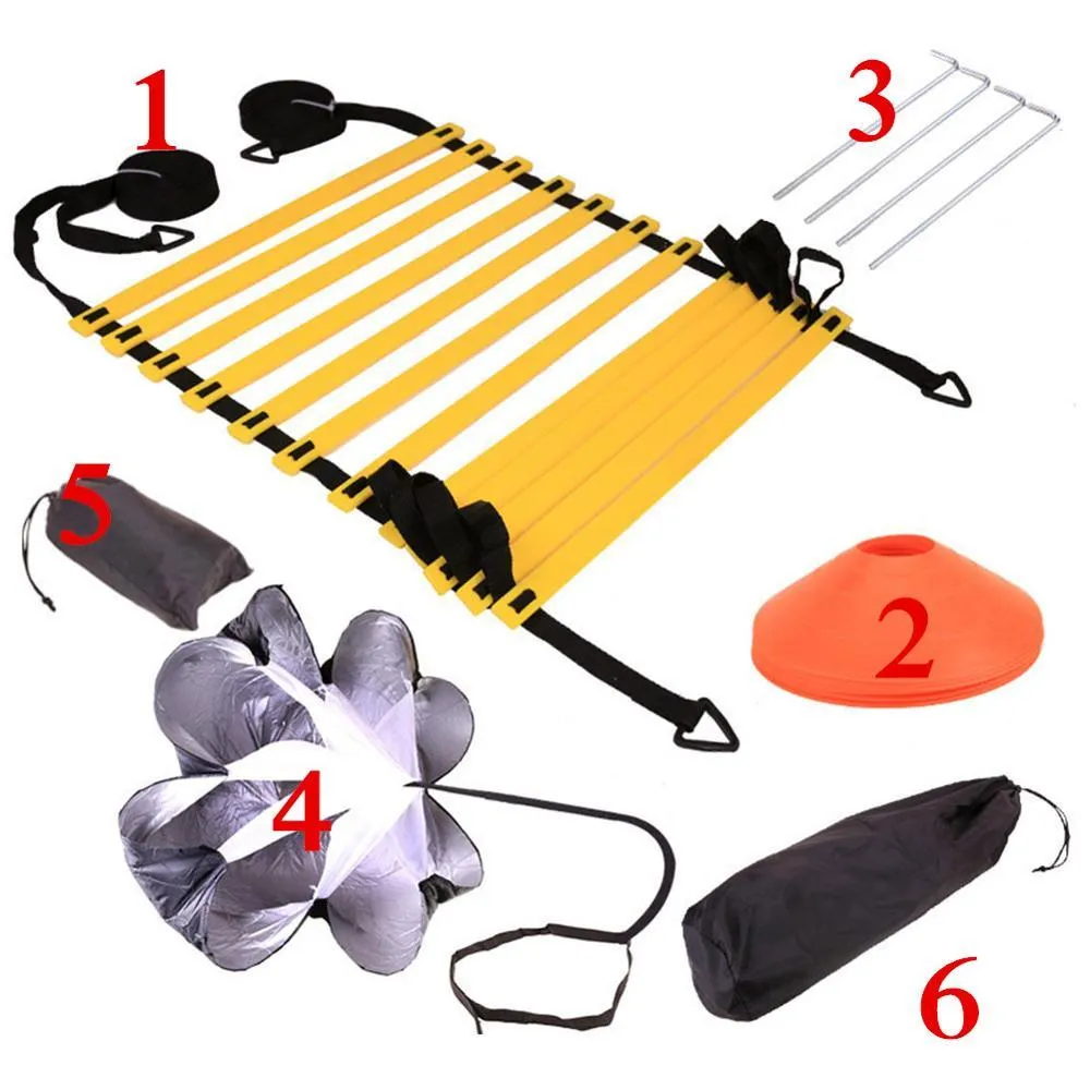 Kit D'agilité ORHEYA – échelle 6 M, 12 Cônes, 6 Obstacles, Parachute Résistance, Sac De Rangement – Pour Foot, Rugby, Running