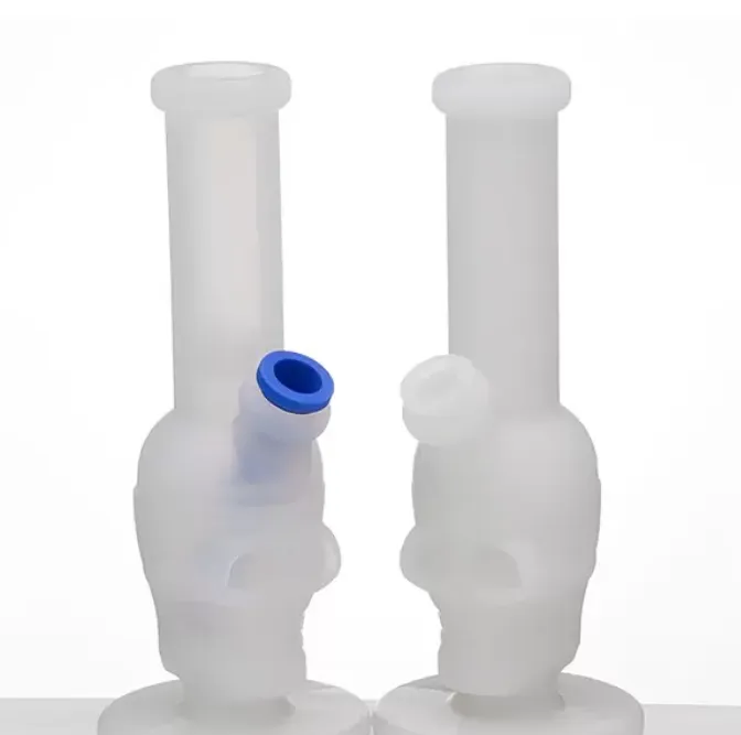 Pipa ad acqua in silicone trasparente con teschio con stelo in silicone da 14 mm femminile infrangibile in gomma con narghilè Bong