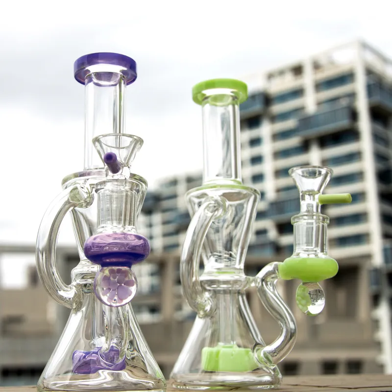 Popular 7 Inch Showerhead Perc Heady Glass Bong Recycler Water Pipes Klein Percolator Dab Rig Oil Rigs 14mm Female Joint XL-2062 In Stock