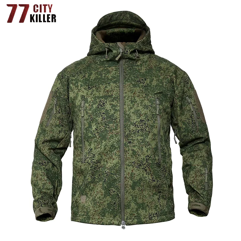 77City katil köpekbalığı yumuşak kabuk askeri taktik ceket erkekler su geçirmez sıcak rüzgarlık ceket kamuflaj kapüşonlu ceket giyim 201111