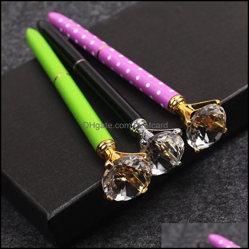 27 Colors Student Pen With Large Diamond Big Diamond Crystal Ballpoint Pens School Office Promotion Gift Metal Gem Ballpoint Pens