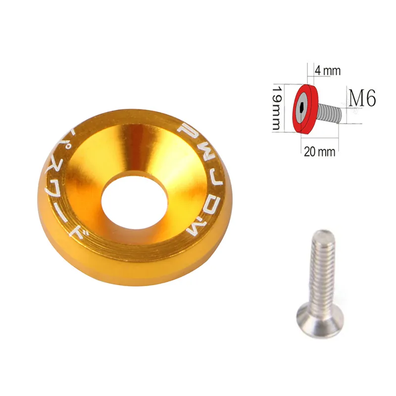 10pcs Gold Aluminum JDM Fender Washers and M6 Bolt Car Modified Hex Fasteners Fender Washer Bumper Engine Concave Screws