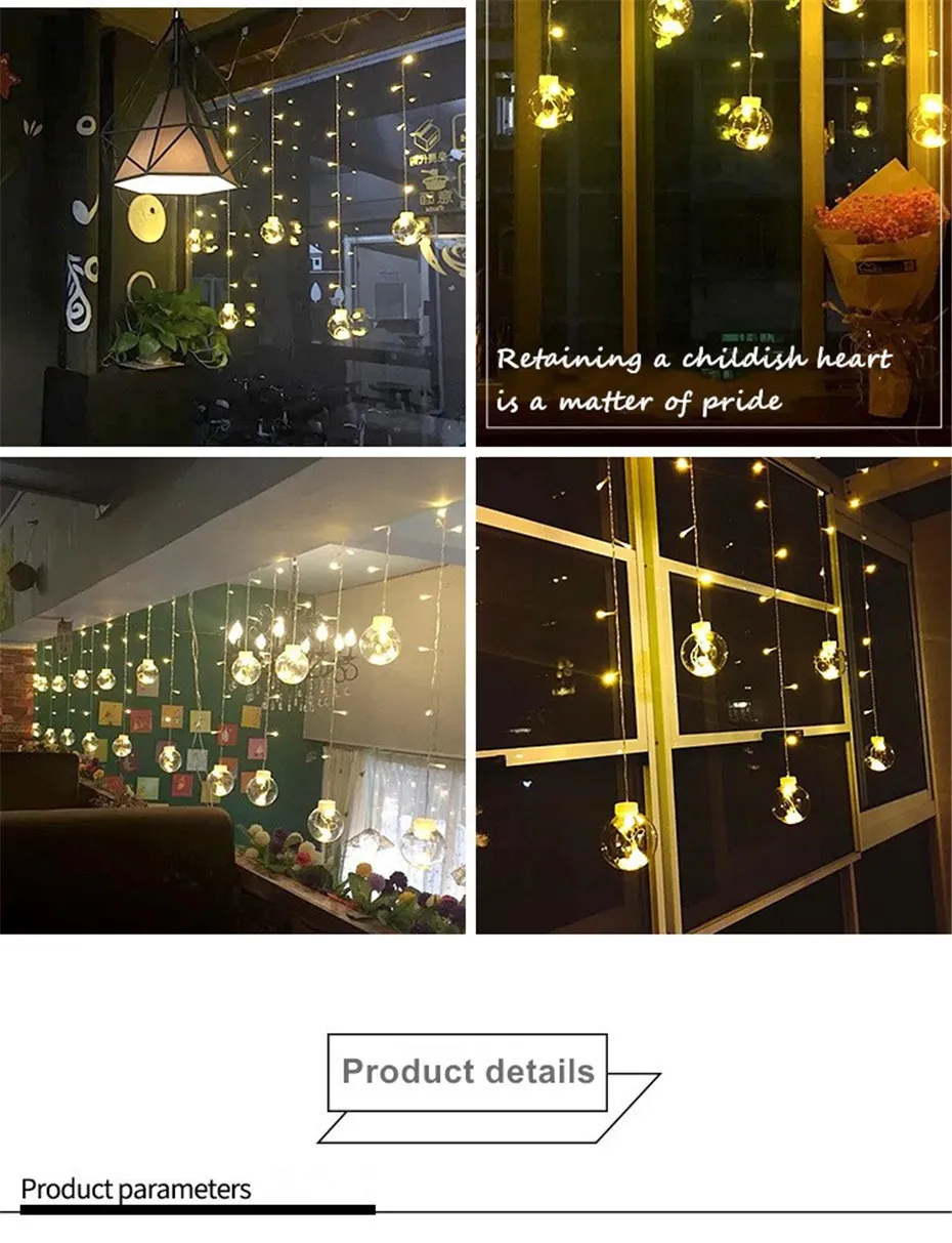 Curtain string lights decoration for window starry crystal ing ball for holiday Christmas