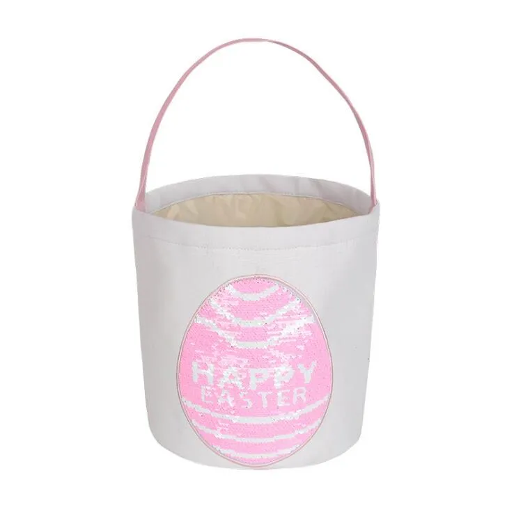 Easter Bunny Bag Sequins Tote Printed Drum Rabbit Jute Handbag Easter Egg Basket Put Gift Storage DIY Packaing Party Favor ZYY306