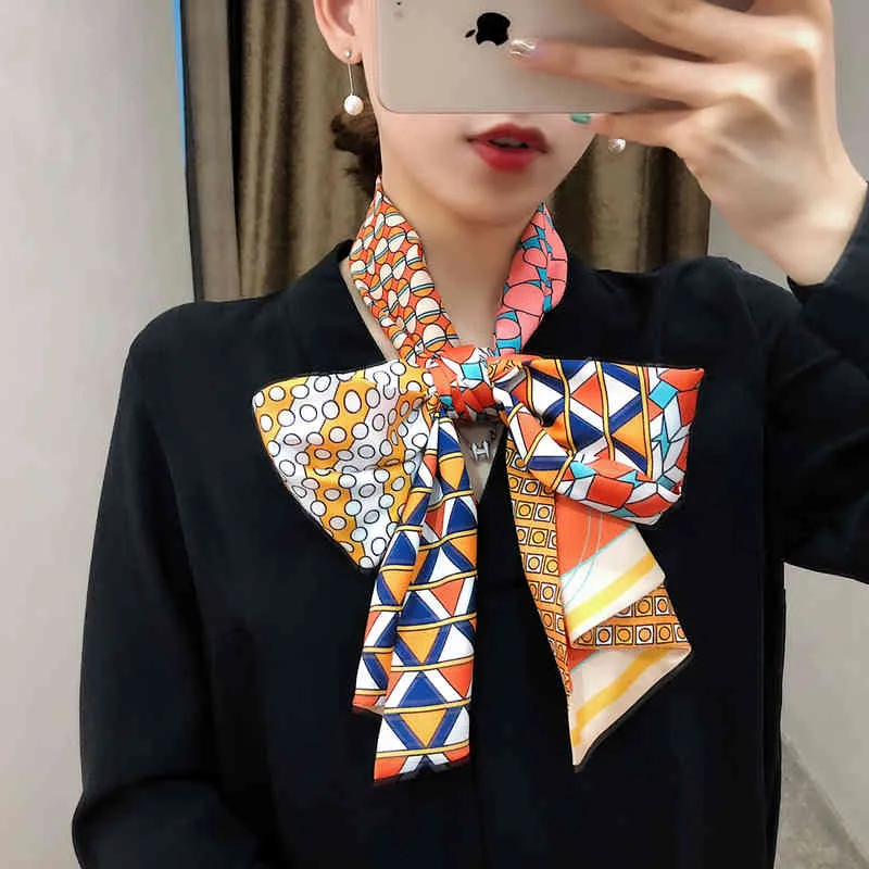 160cm * 20cm Luxury Brand Design Twill Dubbeldäck Kvinnor Scarf Fashion Tie Neckerchief Head Silk Scarves Wraps för damer