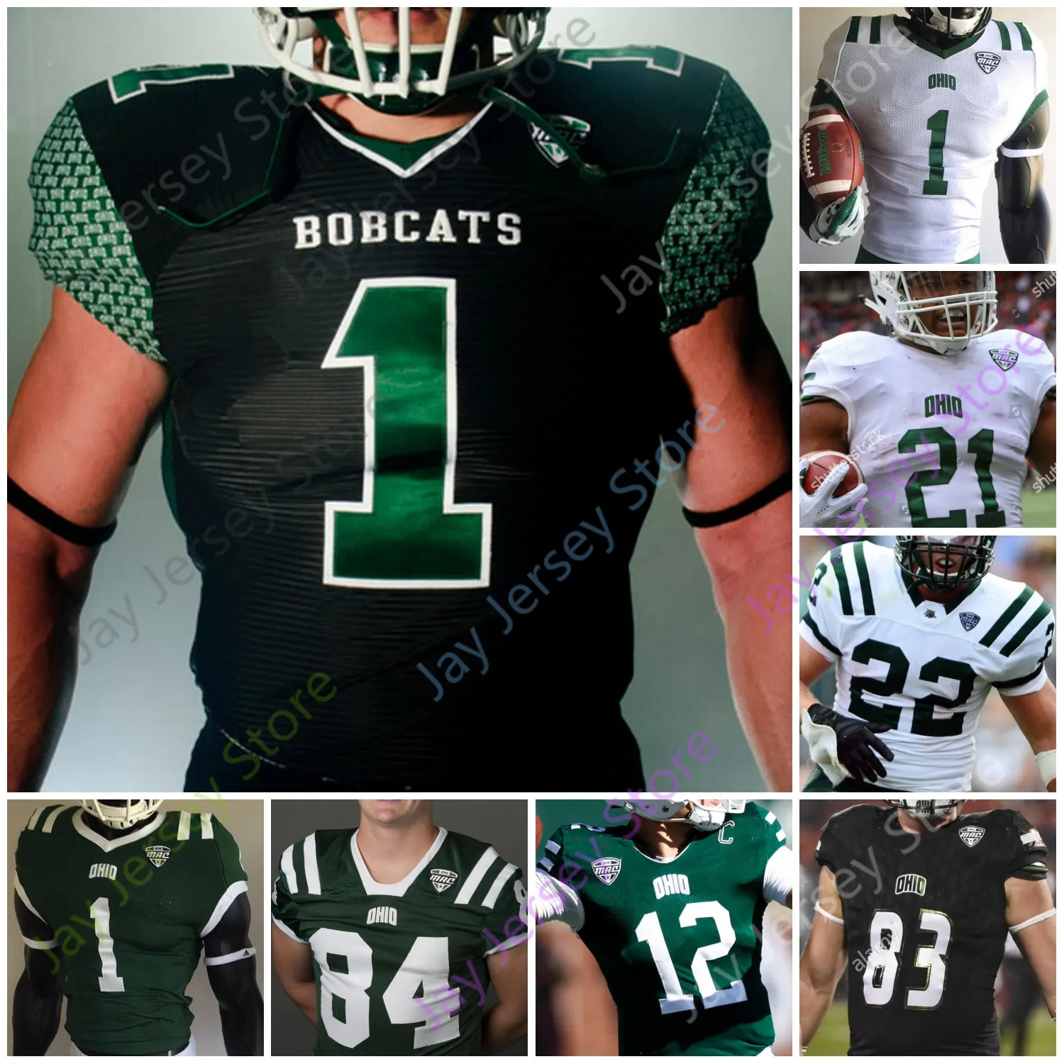 Camiseta de fútbol de los Bobcats de Ohio Universidad de la NCAA Nathan Rourke O'Shaan Allison De'Montre Tuggle Isiah Cox Shane Hooks Ryan Luehrman Austin Conrad