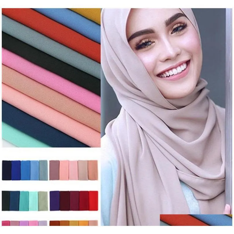 Women Plain Bubble Chiffon Scarf Hijab Wrap Solid Color Shawls Headband Muslim Hijabs Scarves/Scarf 47 Colors P0187-1 Rifqz