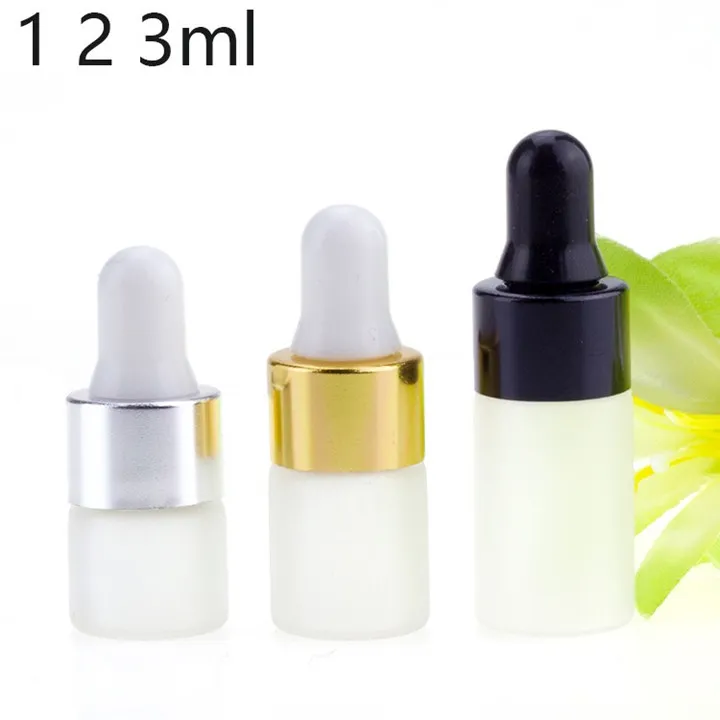 Lichtbestendig 1 ml 2 ml 3 ml 3 ml 5 ml buisvormige matglas tinctuuroliefles met zilver aluminium druppelaar deksel, monster etherische olie cosmetische serum glazen flesgroothandel