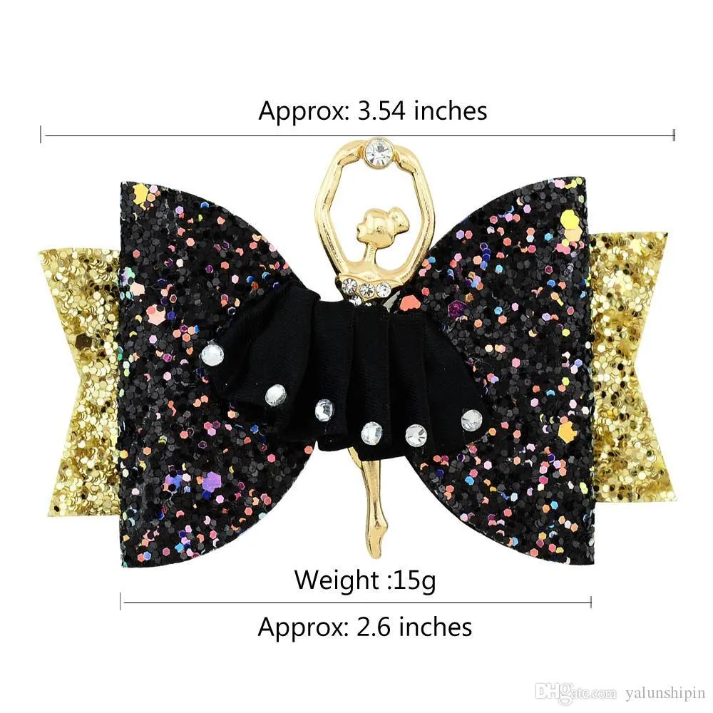 2.6 inch Sparkly Glitter Hair Bows With Clip For Women Girls Solid Ballerina Hairpin Children Barrettes Hair Accessories 943