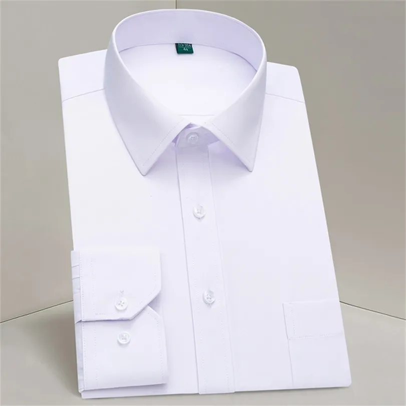 Bolso de peito branco camisa formal mens para negócio sólido vestido social homens camisas de manga longa escritório escritório luz azul preto rosa 220309