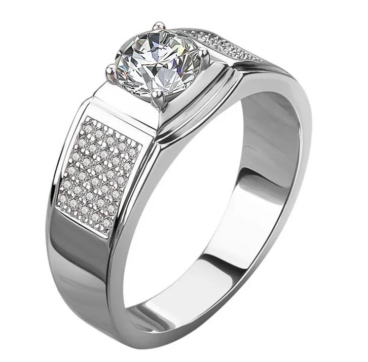 1CT Nowa biżuteria musująca Prawdziwa szterling sier okrągła biała topaz cz diamond moissanite kobiety mężczyźni ślubne pierścień ślubny prezent
