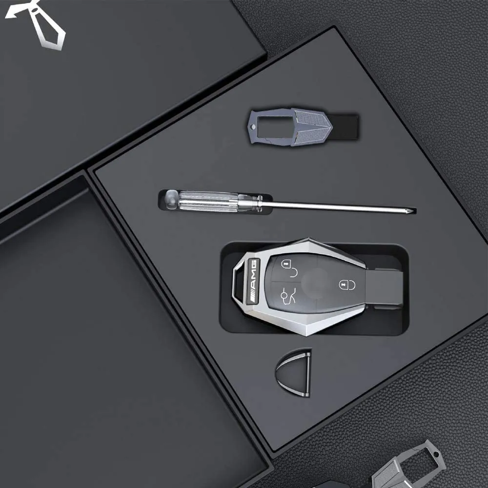 Housse de clé de voiture avec porte-clés adapté pour Benz classe A B C E S R V GL et ML GLA GLC GLE GLK GLS AMG B245w