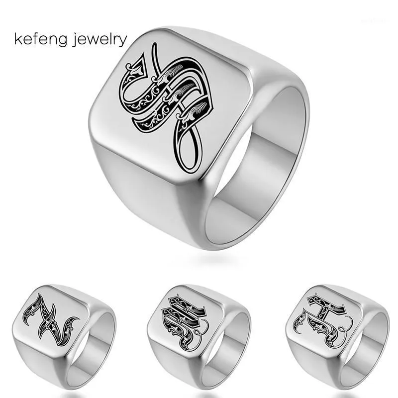 Cluster Rings Fast Hip Hop Stainless Steel Silver Color Ring Men Jewelry Custom Initial Engrave A-Z Mens Anillos1