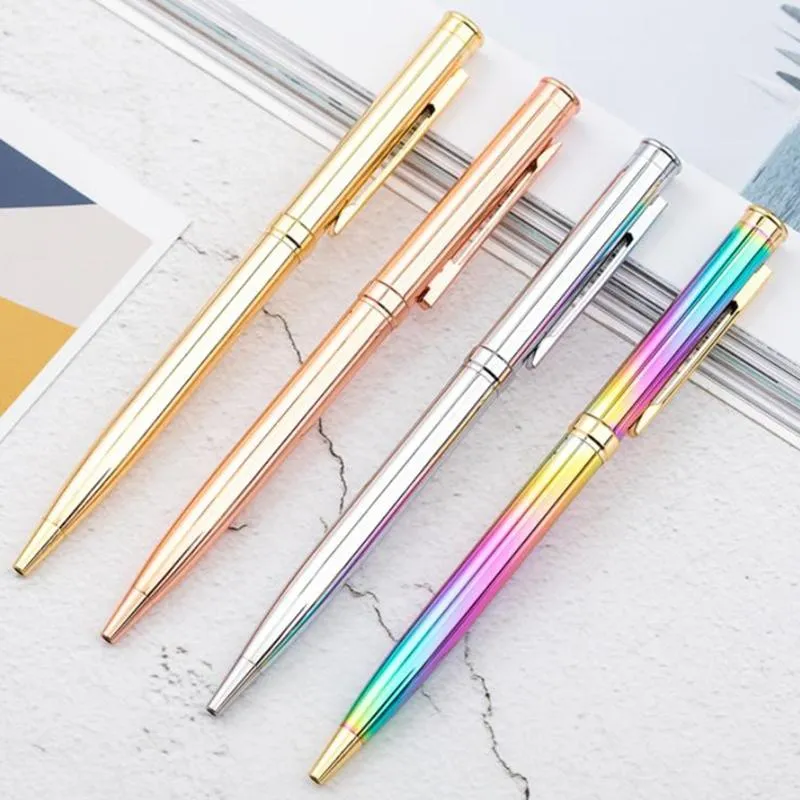 Nieuwe creatieve schattige kleur regenboog rose gouden balpen metalen luxe pen voor school kantoor schrijven benodigdheden student kawaii briefpapier