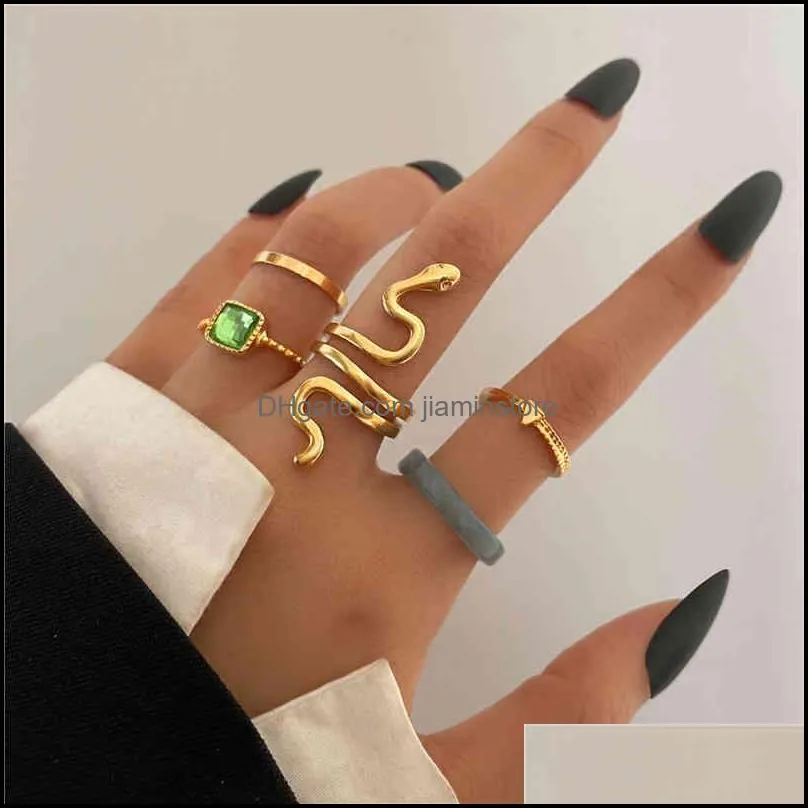 17Km Trendy Green Crystal Stone Ring For Women Fashion Bohemian Gold Color Animal Snake Rings Set Jewelry Gifts Drop Delivery 2021 Band Vtl5